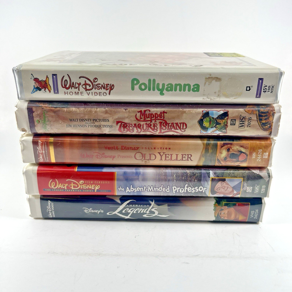 Disney VHS Clamshell Lot of 5 Muppet Treasure Island Old Yeller Pollyanna VTG
